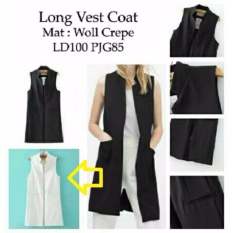 Fashionshop Rompi Long Vest Putih / Baju Wanita / Blouse Korea / Atasan Wanita / Baju Formal / Kemeja Wanita / Kemeja Formal / Atasan Muslim / Kemeja Cewek Tunik / Blouse Sabrina /