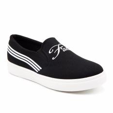 Faster Sepatu Casual Sneakers Kanvas Slip On Wanita 1608-07 - Hitam/Putih 36-41