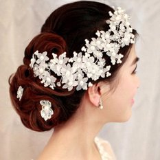 Pearl Faul Kristal Bridal Pengantin Tandai Pernikahan Kawat Jepit Rambut Bunga-Internasional (Int: Satu Ukuran) -Intl