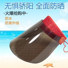 Wanita Topi Kerudung UV Sunscreen Topi Pantai Visor Hat Wajah Di Sepanjang Pantai-Intl