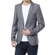FENGZHIL Pria Pernikahan Perapi Set Formal Fashion Slim Fit Gaun Bisnis Suits Pesta Masculino Setelan Pakaian Dua Tombol Grey- INTL