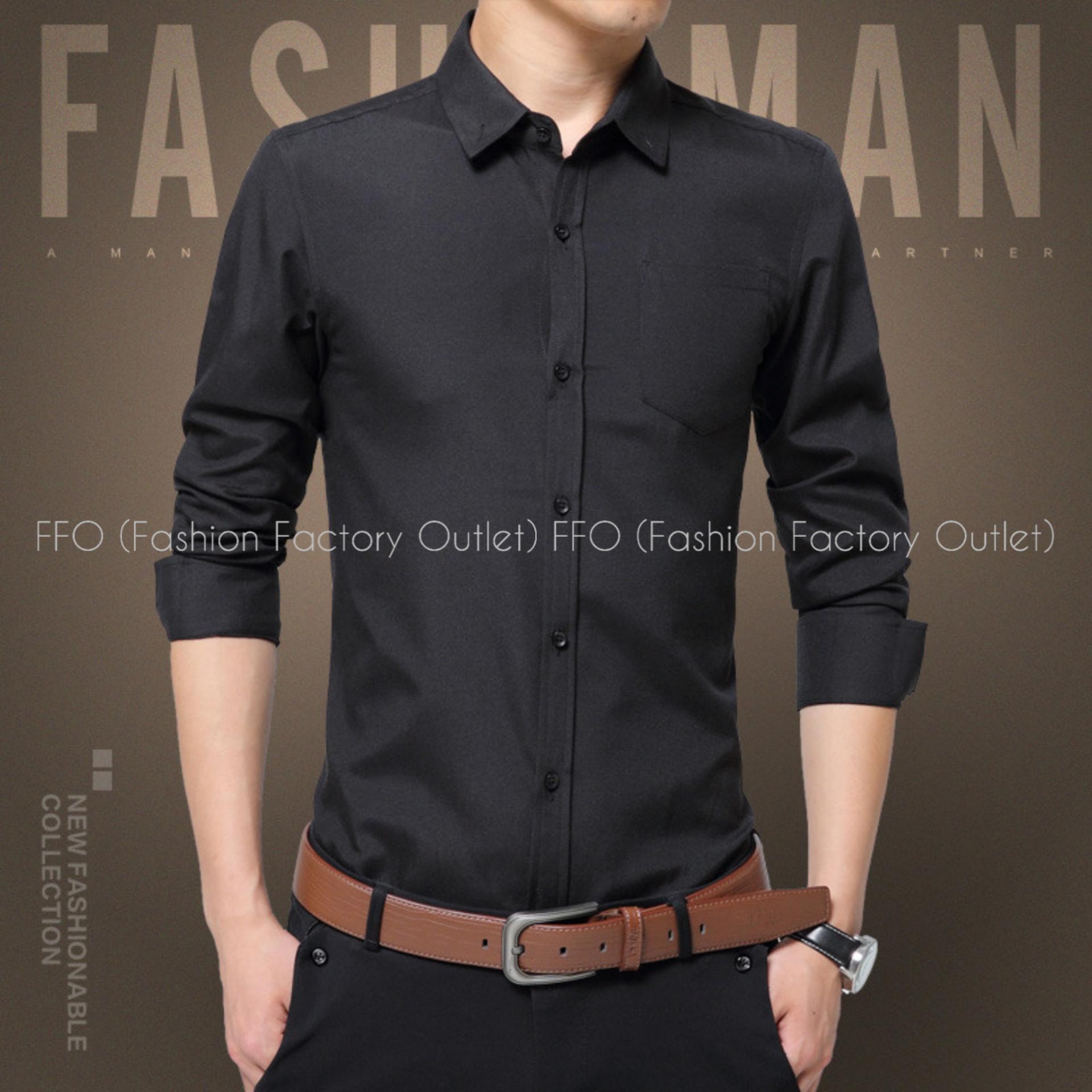 FFO Kemeja Formal Polos Hitam Size S, M, L, XL / Kemeja Kantoran Pria