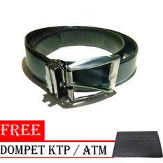 Fia Fashion Laki-Laki Ikat Pinggang Kulit Sabuk Klasik Gaun Kasual Tandai Pinggang Tali Pengikat Belt Hitam - Free Dompet ATM