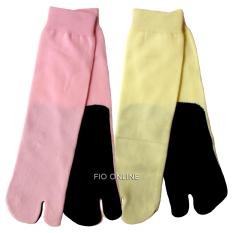 FIO ONLINE - Kaus Kaki Jempol Wanita Muslimah - Polos - Kaos telapak Hitam 2 Pcs - Pink dan Kuning