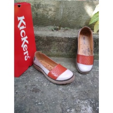 Flat Shoes Kickers Woman Orange White Original Leather