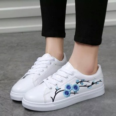 Flat Sepatu Wanita 2017 Musim Gugur Plum Bordir Creepers Platform Sepatu White Casual Wanita Sepatu-Intl