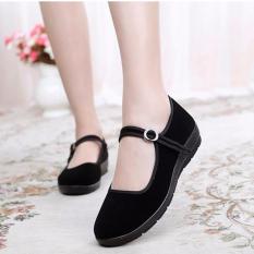 Flat Sepatu Wanita Bekerja Sepatu Mary Janes Lembut Bagian Bawahnya Nyaman Beijing Kain Sepatu (Hitam)-Intl