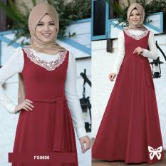 Flavia Store Maxi Dress Set 2 in 1 FS0656 - MERAH MARUN / Gamis Syari / Gaun Pesta Muslimah / Baju Muslim Wanita Syar'i / Srslavina