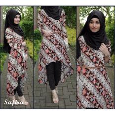 Flavia Store Baju Muslim Wanita Set 4 in 1 Batik FS0697 - COKLAT / Setelan Muslimah / Stelan Gamis / Hijab / Atasan Blouse Terusan Kemeja Tunik Lengan Panjang Bawahan Celana / Srsafiragelis
