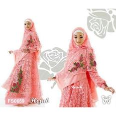 Flavia Store Gamis Syari Set 2 in 1 Bordir Bunga FS0659 - PEACH / Baju Muslim Wanita Syar'i / Gaun Pesta Muslimah / Maxi Dress Lengan Panjang / Hijab / Srrossy