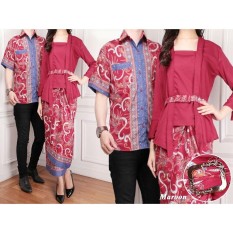 Flavia Store Batik Couple FS0078 - MERAH MARUN / Sarimbit / Baju Pasangan / Sepasang Busana / Kemeja Pria Setelan Kebaya Kutu Baru Modern Stelan Kutubaru Wanita / Tzcpsinta