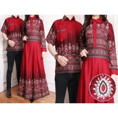 Flavia Store Batik Couple FS0172 - MERAH MARUN / Sarimbit / Baju Muslim Pasangan / Sepasang Busana / Kemeja Pria Gaun Muslimah Gamis Wanita / Tzcpkartika
