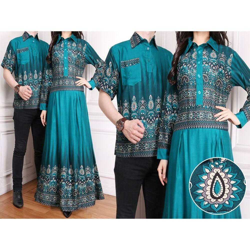 JUAL Flavia Store Batik Couple FS0175 HIJAU TOSCA Sarimbit