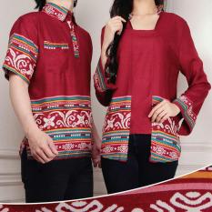 Flavia Store Batik Couple FS0246 - MERAH MARUN / Sarimbit / Baju Pasangan / Sepasang Busana / Kemeja Pria Kebaya Kutu Baru Modern Wanita / Tzcpcika