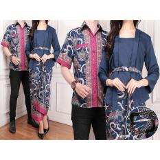 Flavia Store Batik Couple FS0291 - NAVY BIRU DONGKER / Sarimbit / Baju Pasangan / Sepasang Busana / Kemeja Pria Setelan Kebaya Kutu Baru Modern Stelan Kutubaru Wanita / Tzcpsinta