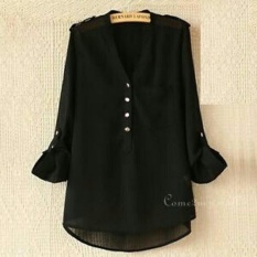 DeCouple Blouse Lengan Panjang - HITAM PUTIH/ Kemeja Kerja Wanita Formal / Baju Santai Kasual / Atasan Polos / Rnerisa