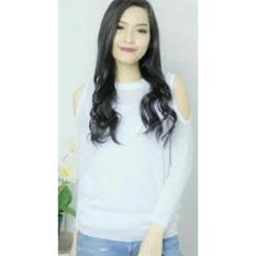 Flavia Store Blouse Lengan Panjang Pundak Bolong Rajut FS0206 - PUTIH / Baju Kaos TShirt Wanita Bahu Sabrina / Atasan / Rnbbbahu