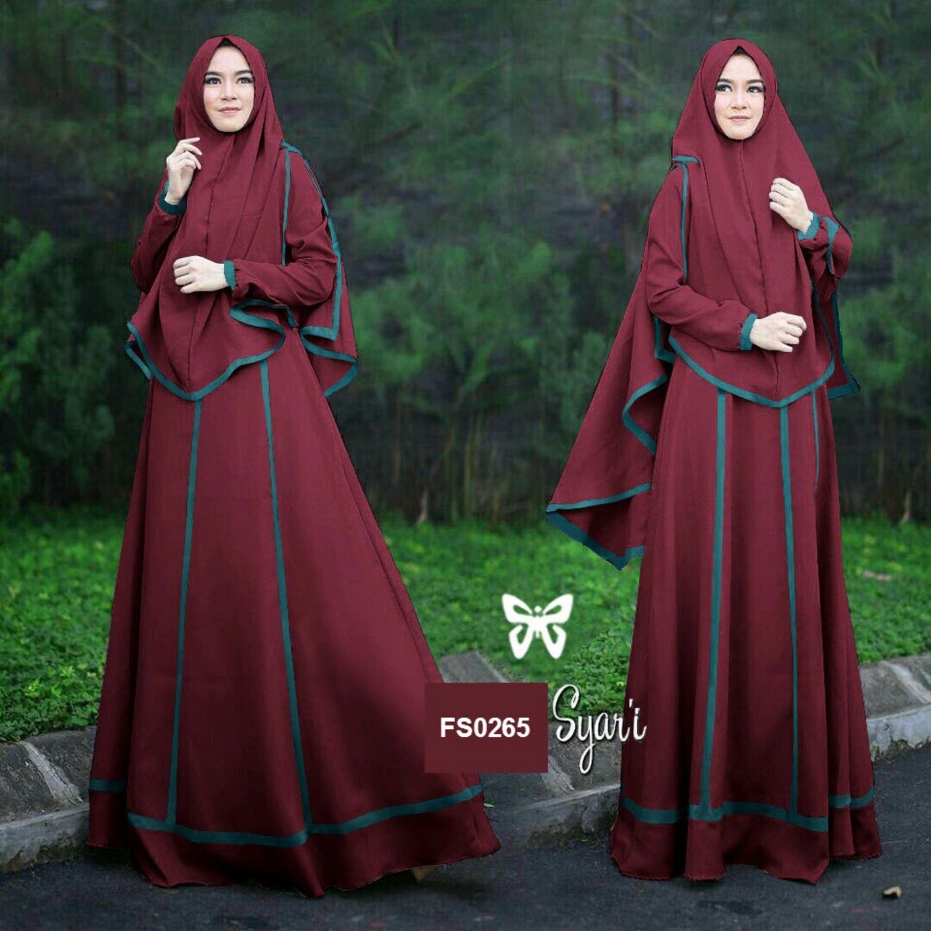 Flavia Store Gamis Syari Set 2 in 1 FS0265 - MERAH MARUN / Baju Muslim Wanita Syar'i / Gaun Muslimah / Maxi Dress Lengan Panjang / Hijab / Srjanetta