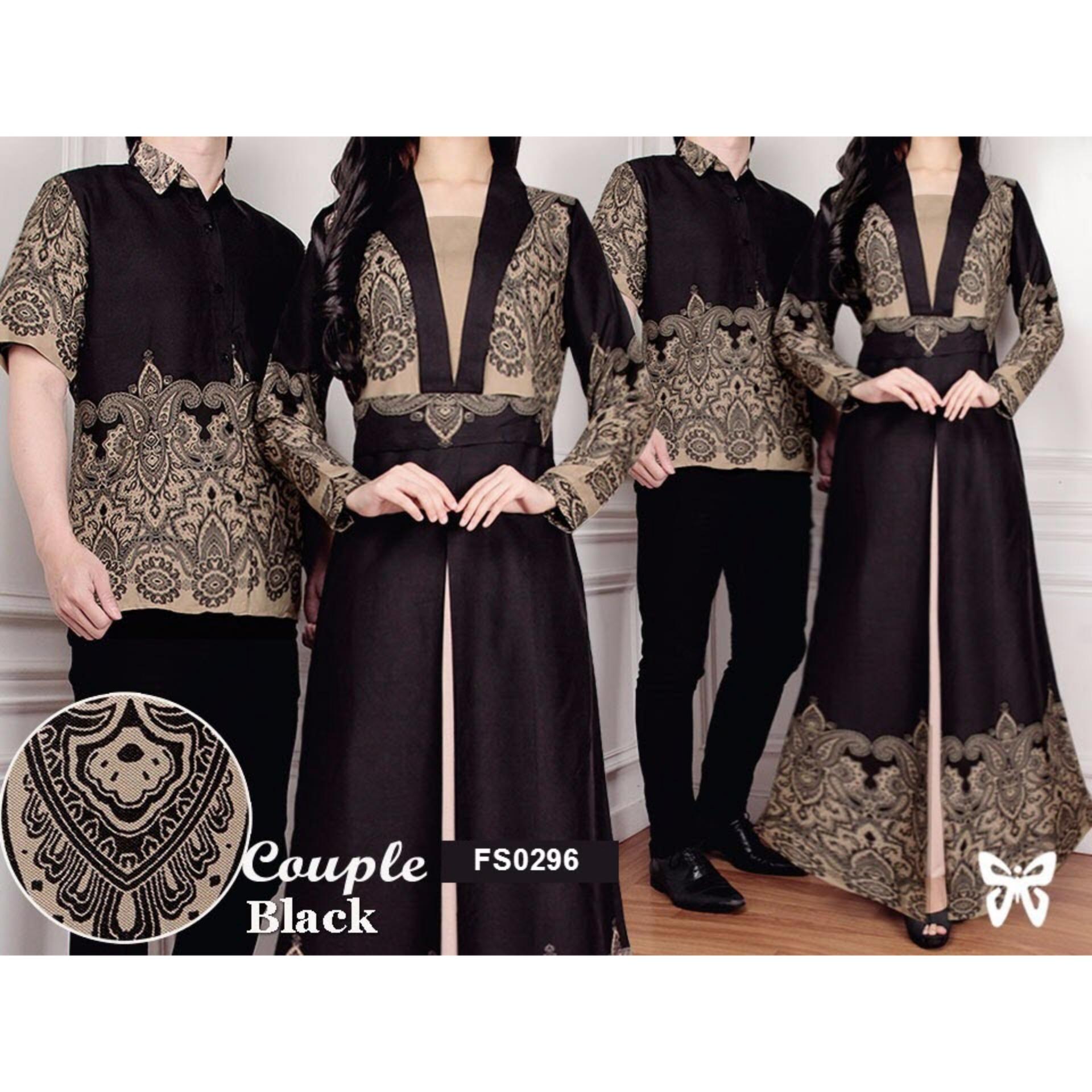 Flavia Store Batik Couple FS0296 - HITAM / Sarimbit / Baju Muslim Pasangan / Sepasang Busana / Kemeja Pria Gaun Muslimah Gamis Wanita / Srprada