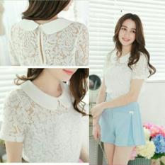 DeCouple Blouse Lengan Pendek Brukat - PUTIH / Baju Kemeja Wanita / Atasan / Rnfancy