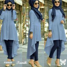 Flavia Store Kemeja Tunik Wanita Lengan Panjang FS0648 - BIRU / Atasan Muslimah / Baju Muslim / Blouse Terusan / Gamis / Srisadora