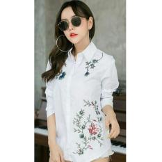 Flavia Store Kemeja Tunik Wanita Lengan Panjang Bordir Bunga FS0304 - PUTIH / Blouse Kerja Formal / Baju Santai Kasual / Atasan Muslimah / Terusan / Rntunixbordir
