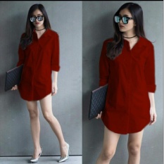 Flavia Store Kemeja Wanita Lengan Panjang FS0256 - MERAH MARUN / Blouse Kerja Formal / Baju Santai Kasual / Atasan Muslimah / Terusan Polos / Rnshinta