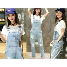 Flavia Store Overall Jeans Wanita Ripped FS0578 - BIRU MUDA / Celana Jumpsuit / Baju Kodok / Jamsuit / Rnjanetz