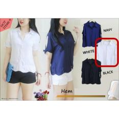 Flavia Store Kemeja Wanita Lengan Pendek Pundak Bolong FS0398 - PUTIH / Baju Blouse Bahu Sabrina / Atasan / Rnvira