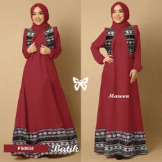 Flavia Store Maxi Dress Lengan Panjang Set 3 in 1 Batik Tribal FS0634 - MERAH MARUN / Gamis Syari / Gaun Pesta Muslimah / Baju Muslim Wanita Syar'i / Hijab / Srmaureen