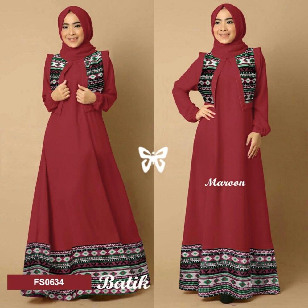 DISKON Flavia Store Maxi Dress Lengan Panjang Set 3 In 1 Batik