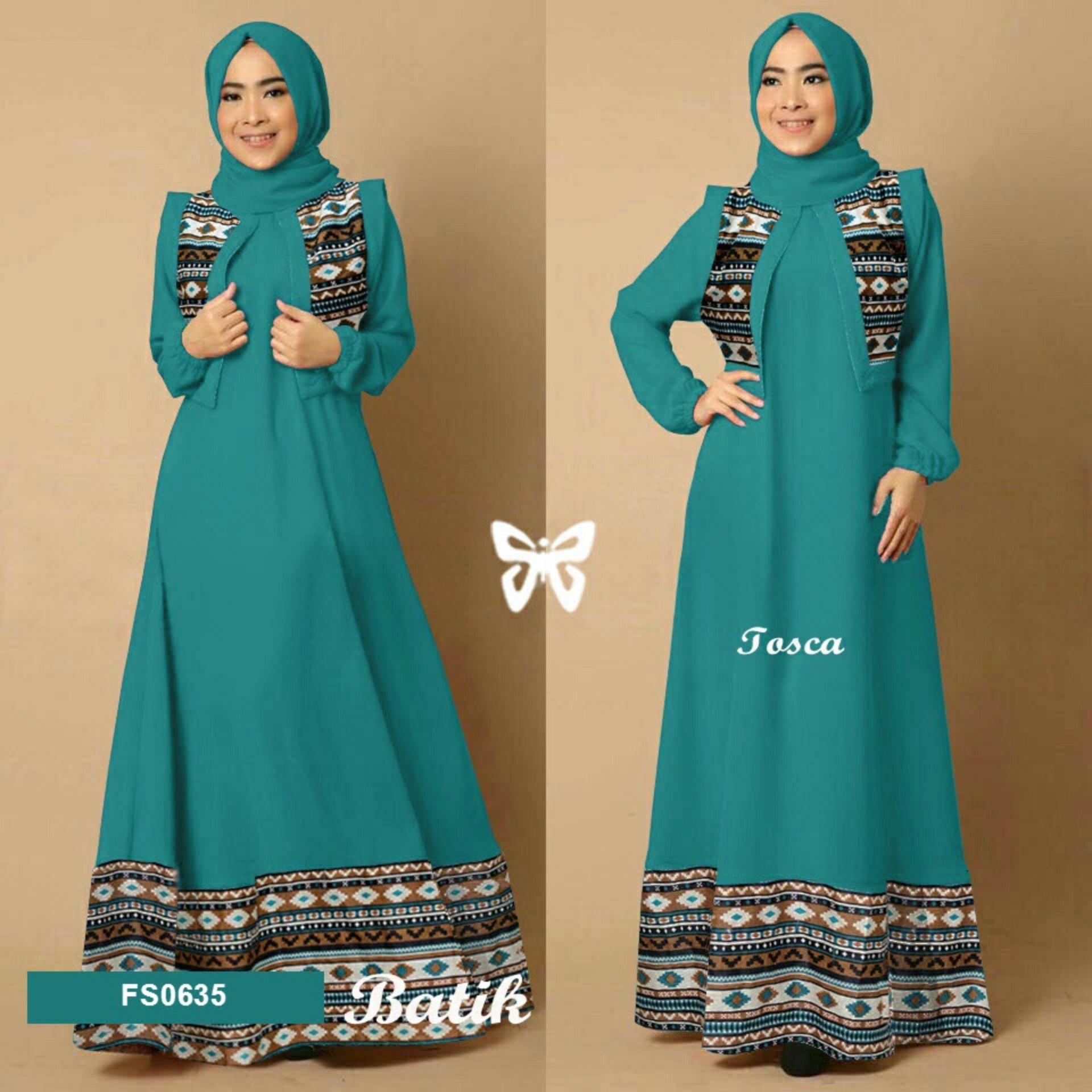Flavia Store Maxi Dress Lengan Panjang Set 3 in 1 Batik Tribal  FS0635 - TOSCA / Gamis Syari / Gaun Pesta Muslimah / Baju Muslim Wanita Syar'i / Hijab / Srmaureen