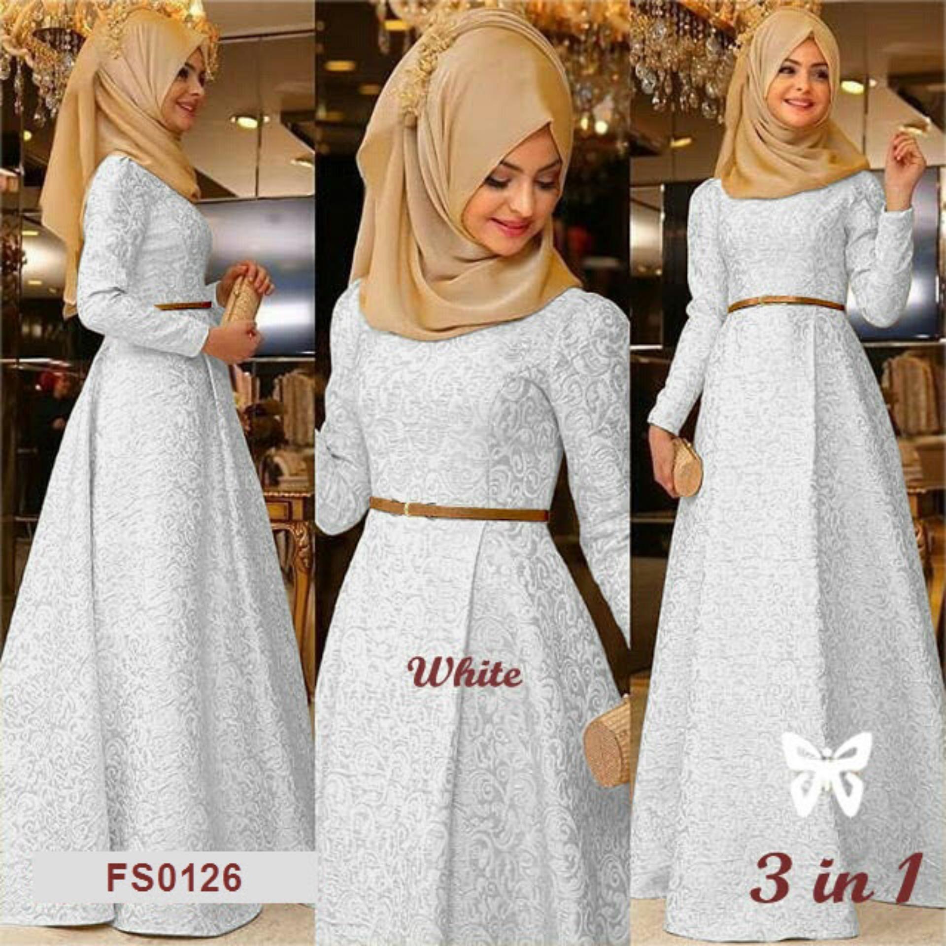 Flavia Store Maxi Dress Lengan Panjang Set 3 in 1 FS0126 - PUTIH / Gamis Syari / Gaun Pesta Muslimah / Baju Muslim Wanita Syar'i / Hijab / Srzamirah Flavia Store Maxi Dress Lengan Panjang Set 3 in 1 FS0126 - PUTIH / Gamis Syari / Gaun Pesta Muslimah / Baju Muslim Wanita Syar'i / Hijab / Srzamirah