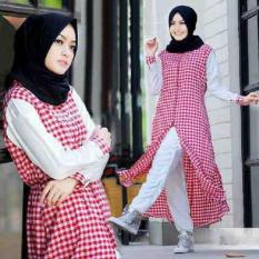 Flavia Store Maxi Dress Lengan Panjang Kotak FS0012 - MERAH / Gamis / Gaun Muslimah / Baju Muslim Wanita / Terusan / Rnmaxinaomi