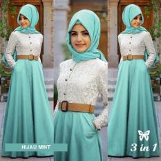 Flavia Store Maxi Dress Lengan Panjang Set 3 in 1 FS0629 - HIJAU MINT / Gamis Syari / Gaun Pesta Muslimah / Baju Muslim Wanita Syar'i / Hijab / Srrana