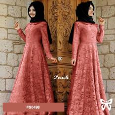 Flavia Store Maxi Dress Lengan Panjang Set 2 in 1 Brukat FS0498 - PEACH / Gamis Syari / Gaun Pesta Muslimah / Baju Muslim Wanita Syar'i / Hijab / Srzafana
