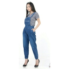 Flavia Store Overall Jeans Wanita Joger FS0476 - BIRU TUA / Celana Jumpsuit / Baju Kodok / Jamsuit / Rnjeanspoket