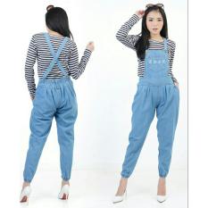 Flavia Store Overall Jeans Wanita Joger FS0619 - BIRU MUDA / Celana Jumpsuit / Baju Kodok / Jamsuit / Rnjeanspoket
