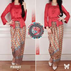 Flavia Store Setelan Kebaya Kutu Baru Modern Batik FS0041 - MERAH / Stelan Baju Pesta Kutubaru Wanita / Sratika