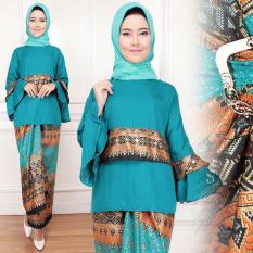 Flavia Store Setelan Kebaya Modern Batik FS0717 - TOSCA / Stelan Muslimah / Baju Pesta Muslim Wanita / Atasan Blouse Kemeja Terompet Bawahan Rok Lilit / Tzvinoti