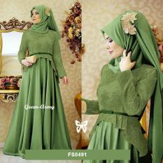Flavia Store Maxi Dress Lengan Panjang Set 2 in 1 FS0491 - ARMY HIJAU / Gamis Syari / Gaun Pesta Muslimah / Baju Muslim Wanita Syar'i / Hijab / Sryolanda