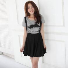 Flavia Store Setelan Wanita FS0018 - HITAM ABU-ABU / Stelan Atasan Kaos TShirt Lengan Pendek Bawahan Rok / Baju Kodok / Overall / Jumpsuit / Jamsuit / Rnkumis