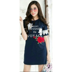 Flavia Store TShirt Dress Lengan Pendek Motif Bunga FS0592 - NAVY BIRU DONGKER / Gaun Kaos Wanita / Baju Terusan / Rnclory