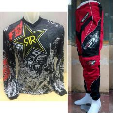 FLY ROCKSTAR Jersey Celana Setelan Trail Cross Motocross Racing (Hitam Merah)