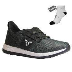 Flypower Arbi 01 Sepatu Lari - Black Charcoal White + Free Kaos Kaki