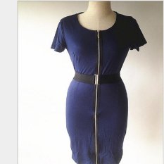 Perdagangan Luar Negeri Full Zipper Sederhana Fashion Murah Hati Warna Solid Kasual Pensil Rok Gaun dengan Sabuk-Intl