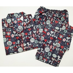 Fortune Fashion Piyama CP I Love Cat - Hitam / Piyama Murah / Piyama Karakter / Baju Santai / Daster / Daster Murah / Baju Tidur Wanita