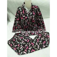 Fortune Fashion Piyama Kucing Lengan Panjang - Hitam / Piyama Murah / Piyama Karakter / Baju Santai / Daster / Daster Murah / Baju Tidur Wanita