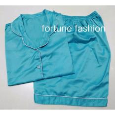 Fortune Fashion Piyama Satin Pendek - Biru Muda / Piyama Murah / Piyama Karakter / Baju Santai / Daster / Daster Murah / Baju Tidur Wanita