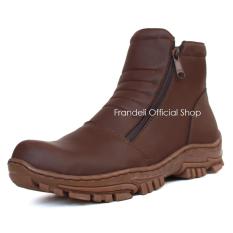 Frandeli Elastico Work Shoes Safety Zipper Boots Sepatu Pria - Darkbrown
